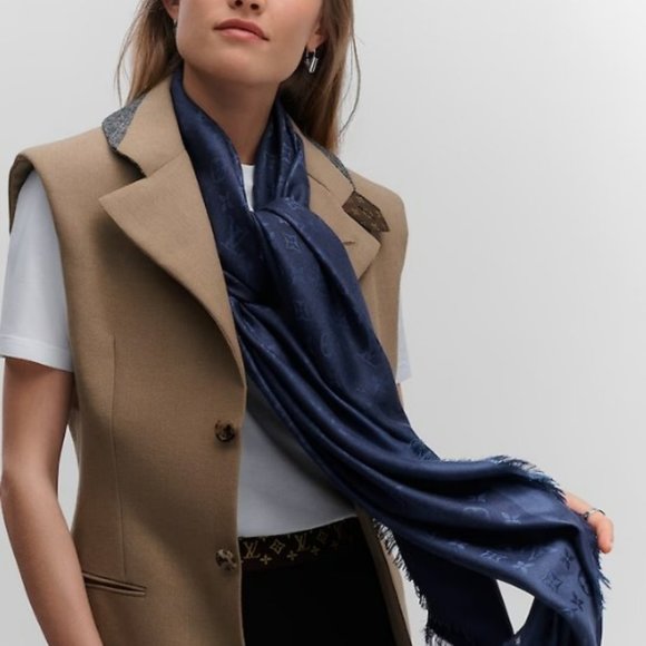 BNEW UNUSED LOUIS VUITTON LV M72412 Monogram Shawl NIGHT DARK BLUE - Picture 2 of 9